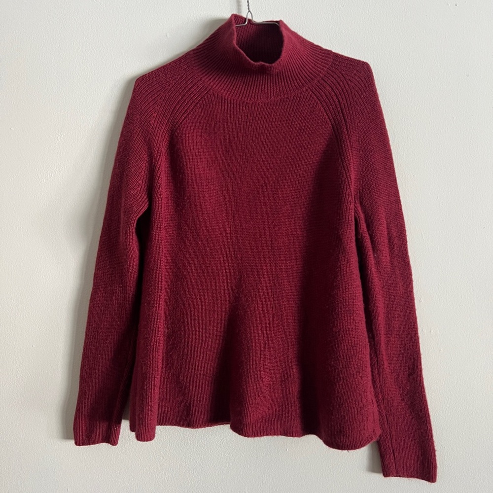 Eileen Fisher XS Burgundy Mock Neck Wool Sweater
